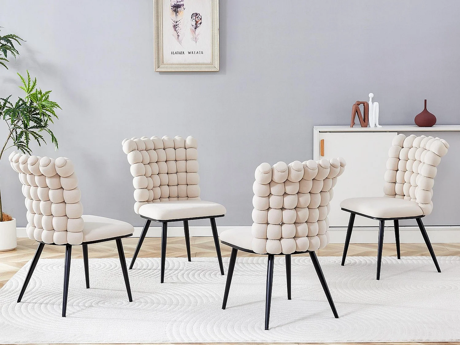 Set van 2 Stoelen Velours Perle Bloc, Design Stoel met Vierkante Kralen Rugleuning, Goud/Zwart Metalen Poten