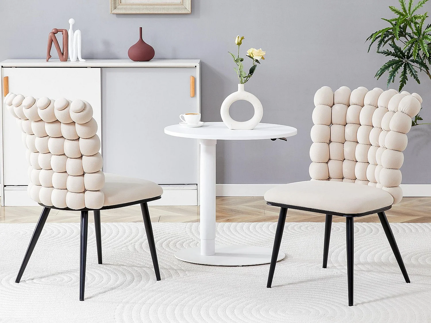 Set van 2 Stoelen Velours Perle Bloc, Design Stoel met Vierkante Kralen Rugleuning, Goud/Zwart Metalen Poten
