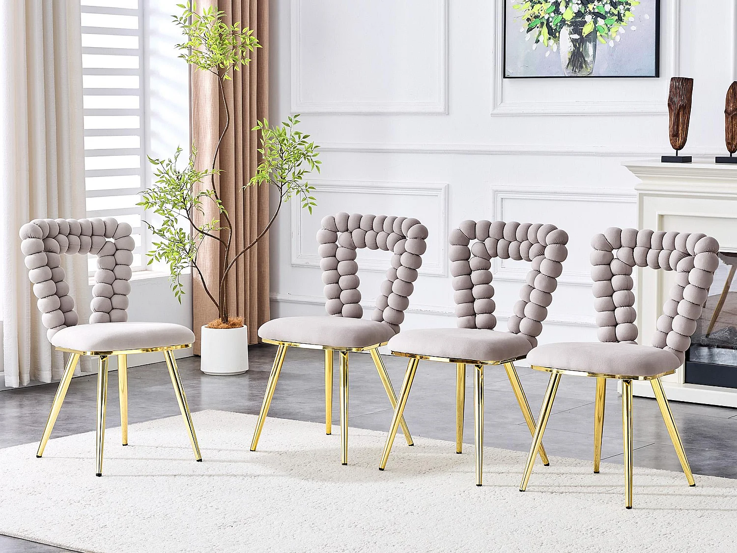 Perle Cœur, Lot de 2 Chaises Salle à Manger en Velours, Chaise Design avec Dossier Évidé en Cœur Formé de Billes Sphériques, Pieds Métal Noir ou Doré