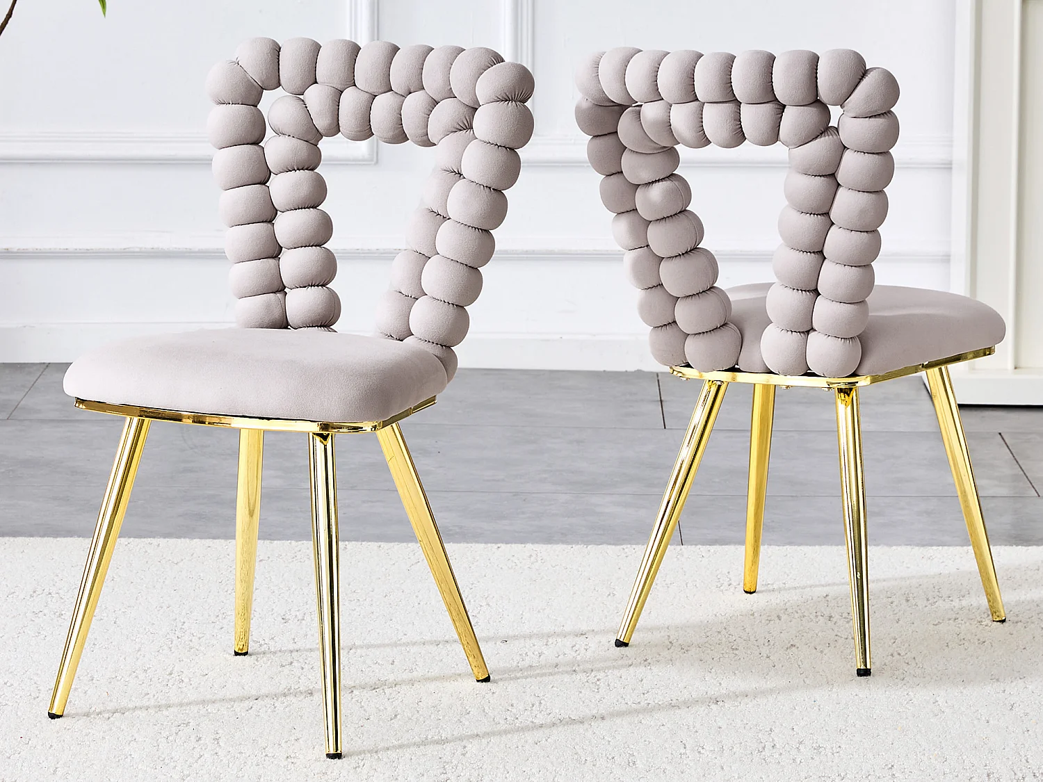 Perle Cœur, Lot de 2 Chaises Salle à Manger en Velours, Chaise Design avec Dossier Évidé en Cœur Formé de Billes Sphériques, Pieds Métal Noir ou Doré