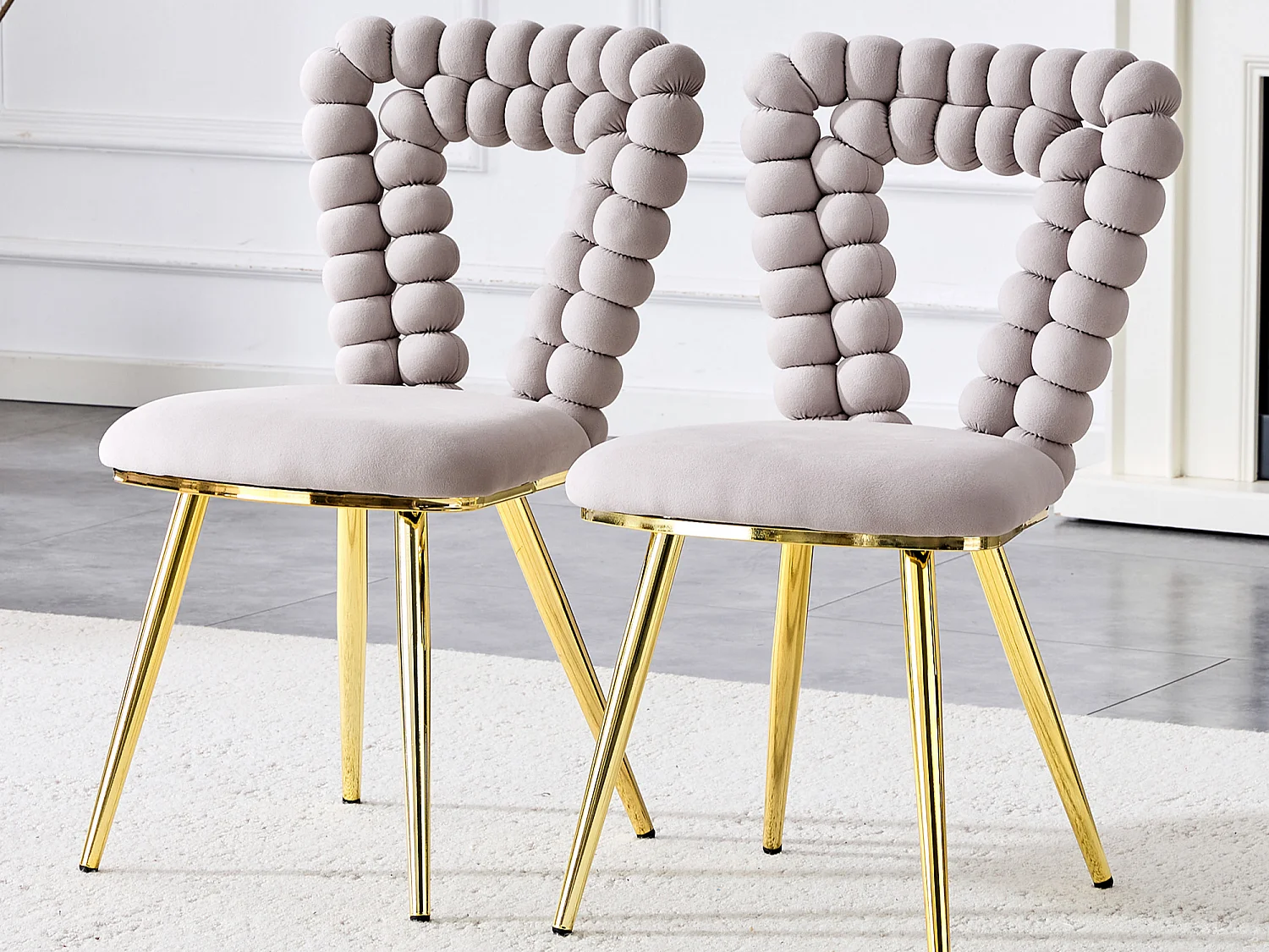 Perle Cœur, Lot de 2 Chaises Salle à Manger en Velours, Chaise Design avec Dossier Évidé en Cœur Formé de Billes Sphériques, Pieds Métal Noir ou Doré