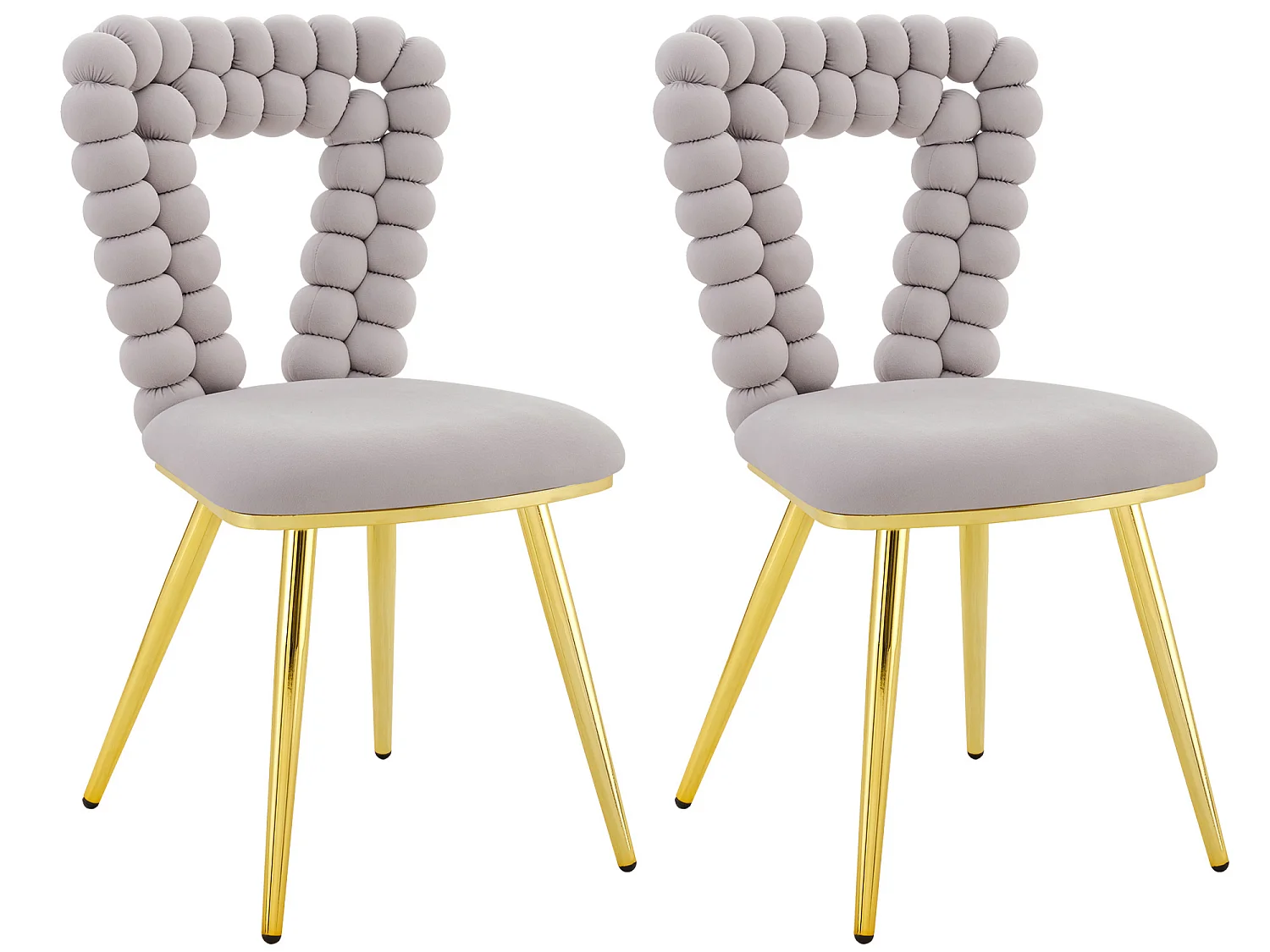 Perle Cœur, Lot de 2 Chaises Salle à Manger en Velours, Chaise Design avec Dossier Évidé en Cœur Formé de Billes Sphériques, Pieds Métal Noir ou Doré