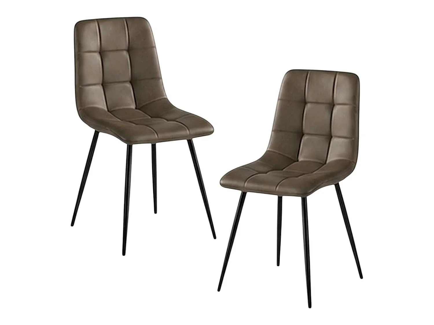 Chaise marron motif damier pieds bronze (x2) LORA