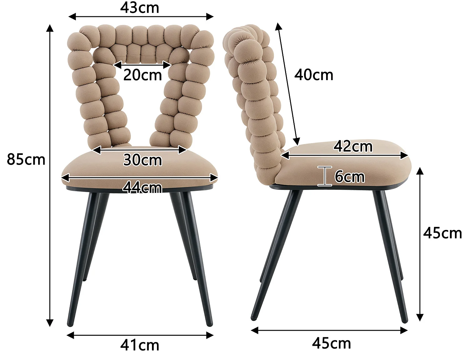 Perle Angle Lot de 2 Chaises Salle à Manger en Velours, Chaise Design avec Dossier Évidé en Triangle Inversé Formé de Billes Sphériques, Pieds Métal Noir ou Doré