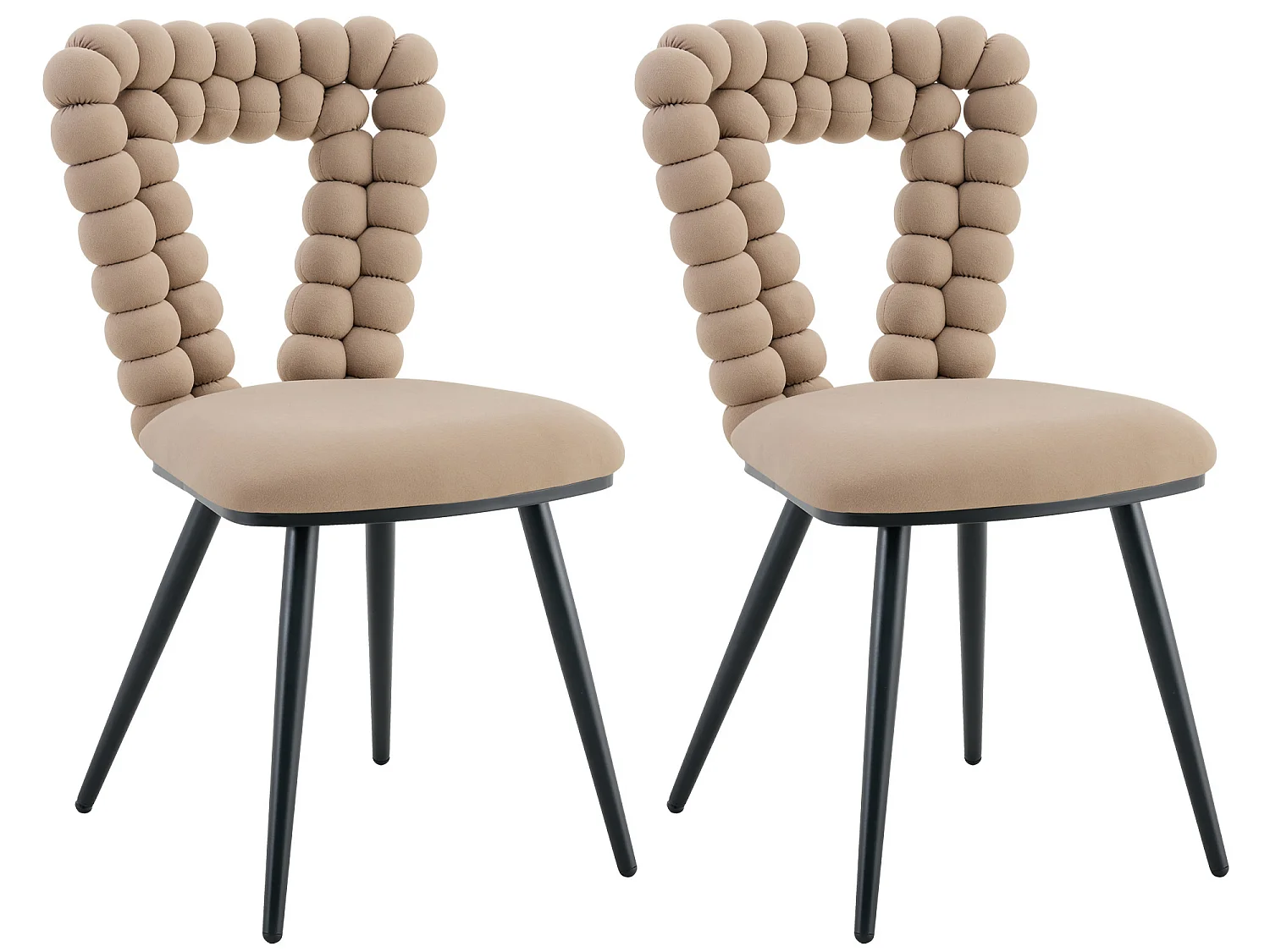 Perle Angle Lot de 2 Chaises Salle à Manger en Velours, Chaise Design avec Dossier Évidé en Triangle Inversé Formé de Billes Sphériques, Pieds Métal Noir ou Doré