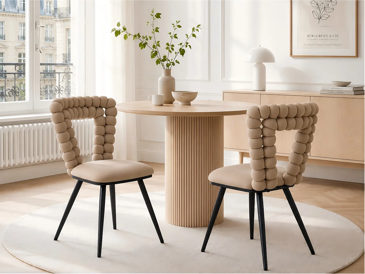 Set van 2 Stoelen Velours Perle Angle, Design Stoel met Driehoek Kralen Rugleuning, Goud/Zwart Metalen Poten