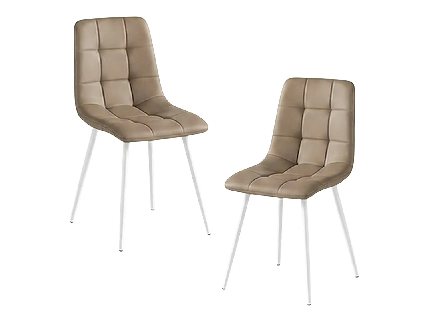 Chaise taupe motif damier pieds blancs (x2) LORA