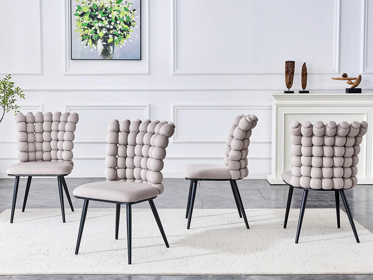 Perle Bloc Lot de 2 Chaises Salle à Manger en Velours, Chaise Design avec Dossier Carré Plein Formé de Billes Sphériques, Pieds Métal Noir pour Salon et Bureau