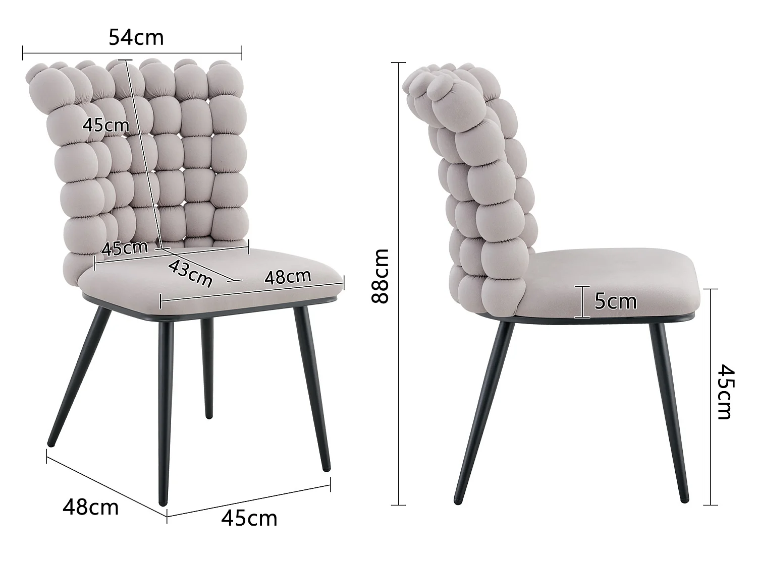 Perle Bloc Lot de 2 Chaises Salle à Manger en Velours, Chaise Design avec Dossier Carré Plein Formé de Billes Sphériques, Pieds Métal Noir pour Salon et Bureau