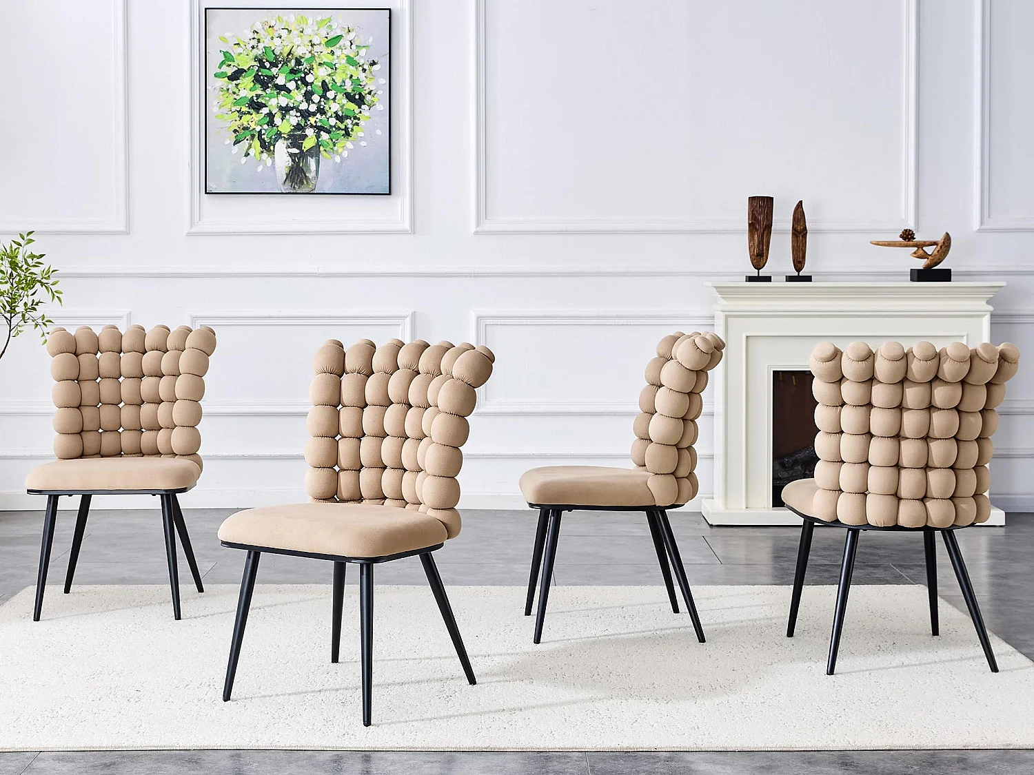 Perle Bloc Lot de 2 Chaises Salle à Manger en Velours, Chaise Design avec Dossier Carré Plein Formé de Billes Sphériques, Pieds Métal Noir pour Salon et Bureau