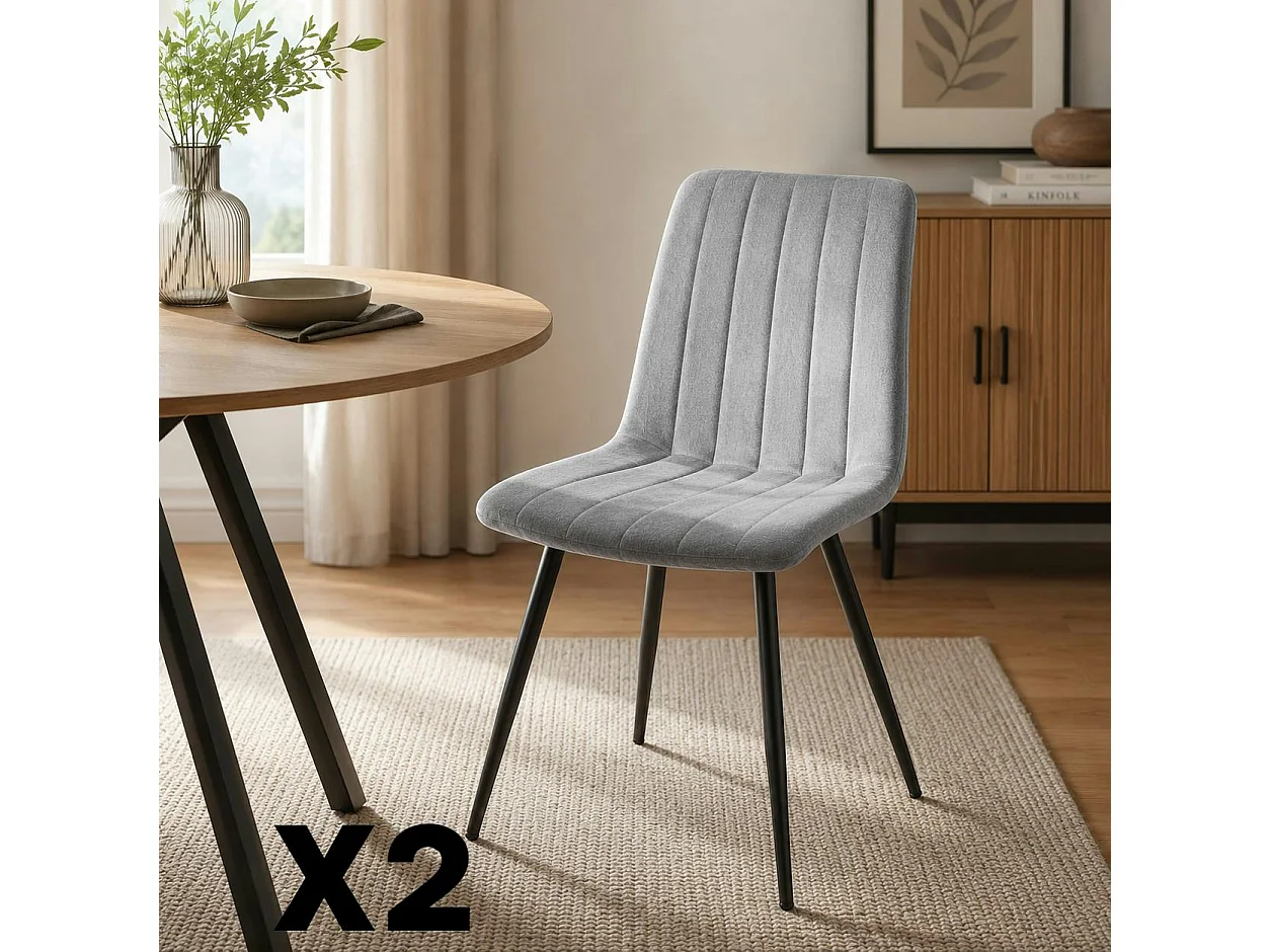 Chaise tissu gris clair à coutures verticales (x2) LORA