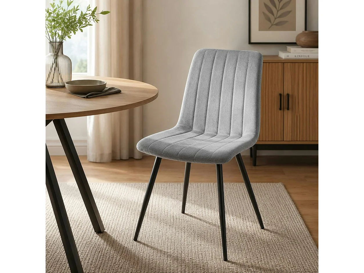 Chaise tissu gris clair à coutures verticales (x2) LORA