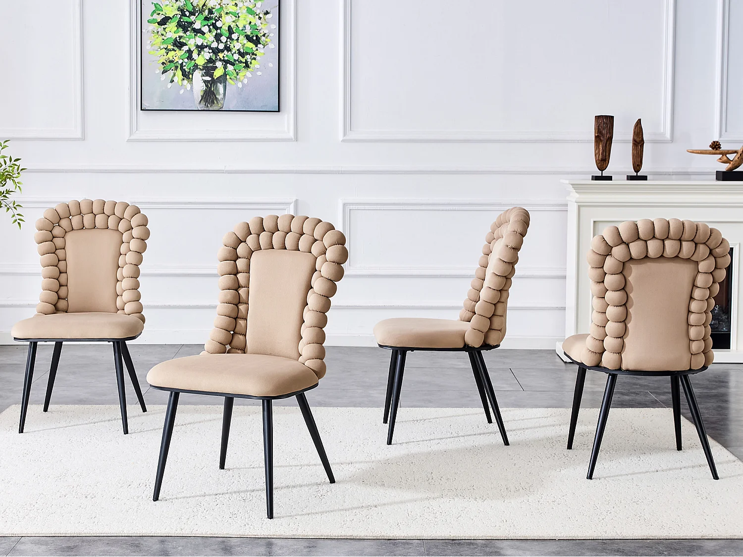 Perle Chaîne Lot de 2 Chaises Salle à Manger en Velours, Chaise Haute Design avec Bordure de Dossier en Billes Sphériques, Pieds Métal Noir ou Doré