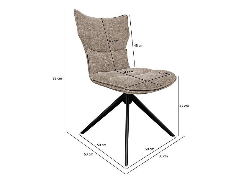 Lot 2 chaises rotatives 360° tissu taupe rembourrage ergonomique - PHIL