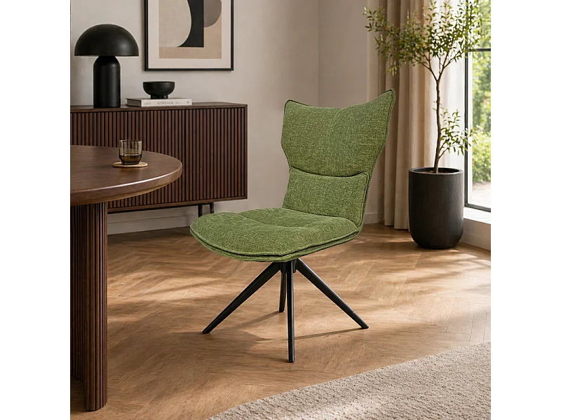 Chaise rotative 360° en tissu vert rembourrage ergonomique - PHIL