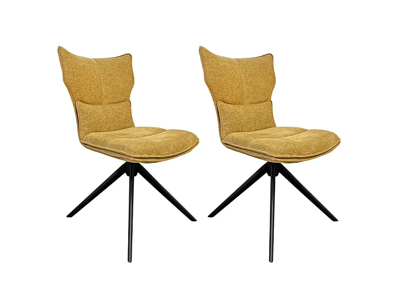 Lot 2 chaises rotatives 360° tissu jaune rembourrage ergonomique - PHIL
