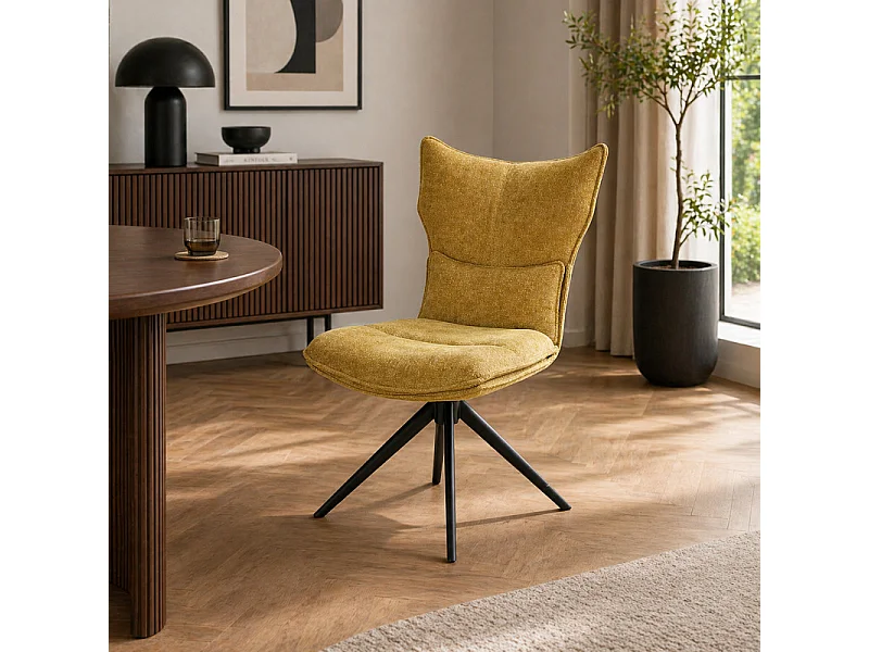 Lot 2 chaises rotatives 360° tissu jaune rembourrage ergonomique - PHIL