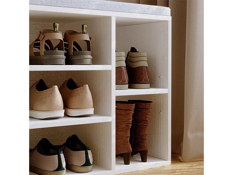 Scapino con seduta grigia in stile loft, panca bianca per ingresso, design moderno