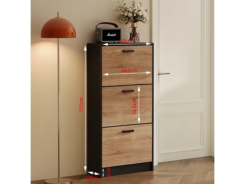 Meuble à chaussures marron clair pour l'entrée, style moderne, 3 étagères, à abattants, sur pieds