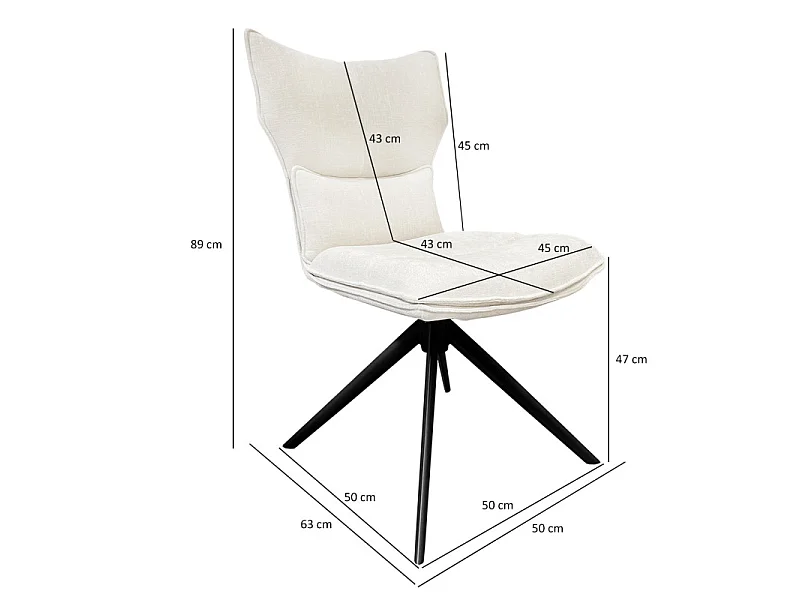 Lot 2 chaises rotatives 360° tissu beige rembourrage ergonomique - PHIL