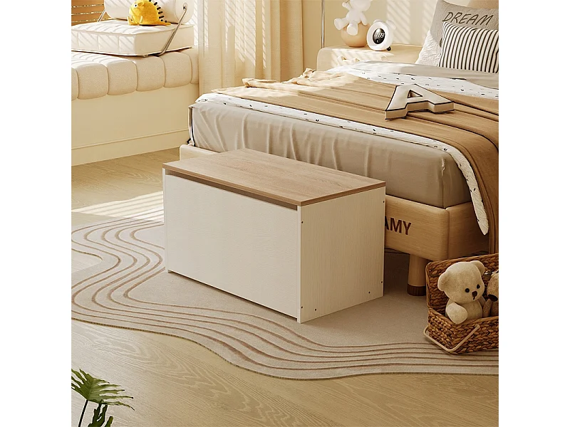 Cassapanca bianca con chiusura per riporre giocattoli, coperte e biancheria da letto in stile loft
