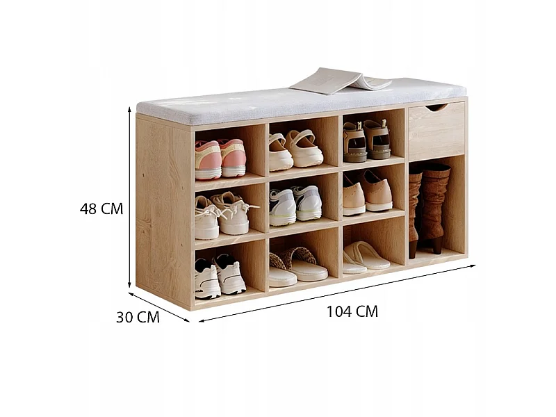Scapino con panca in stile loft, finitura Sonoma, panca da ingresso con cassetto, 100 cm