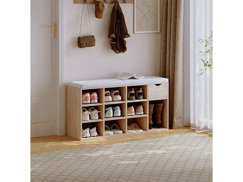 Scapino con panca in stile loft, finitura Sonoma, panca da ingresso con cassetto, 100 cm
