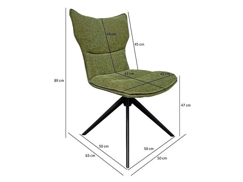 Lot 2 chaises rotatives 360° tissu vert rembourrage ergonomique - PHIL