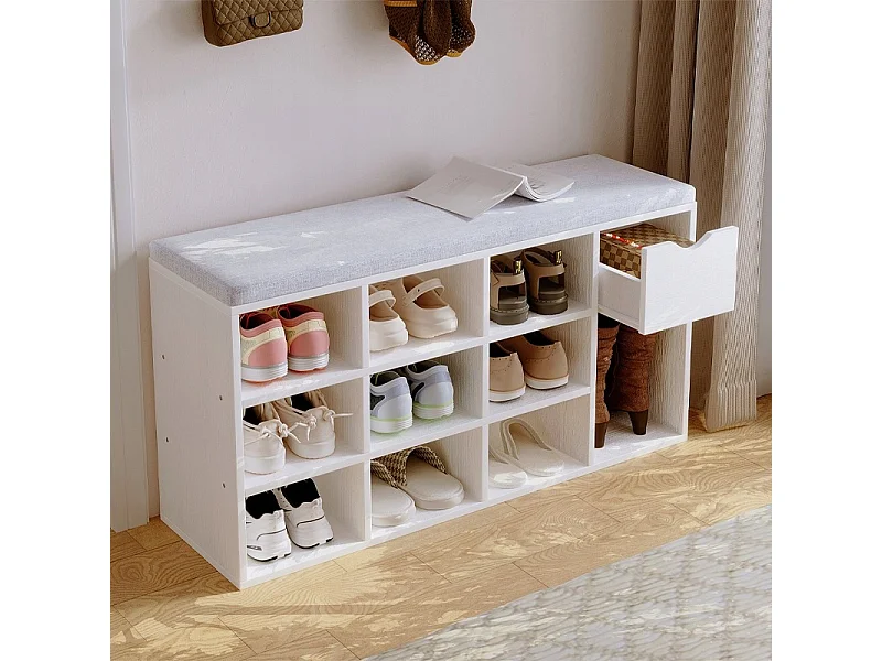 Scapino con panca in stile loft, bianco, panca da ingresso moderna, 100 cm