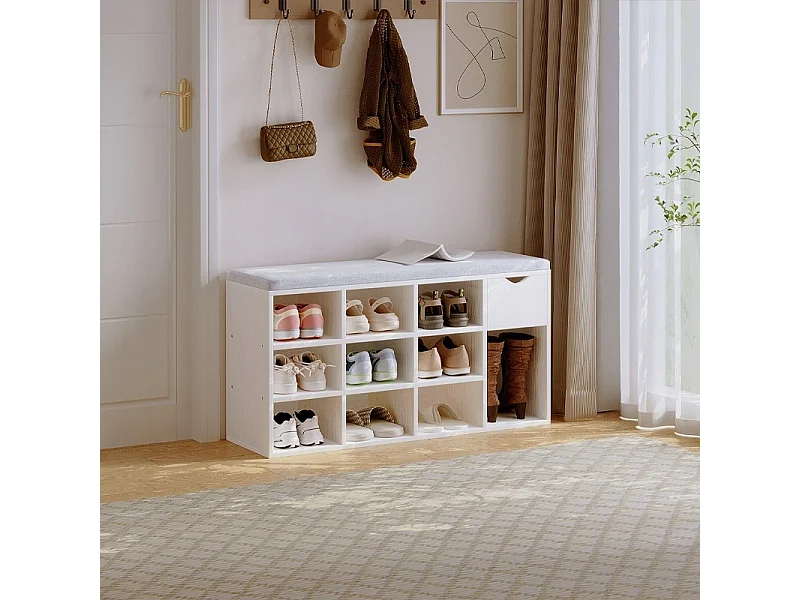 Scapino con panca in stile loft, bianco, panca da ingresso moderna, 100 cm