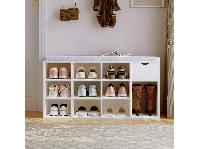 Scapino con panca in stile loft, bianco, panca da ingresso moderna, 100 cm