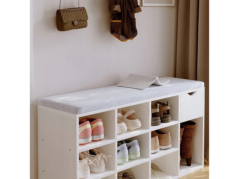 Scapino con panca in stile loft, bianco, panca da ingresso moderna, 100 cm