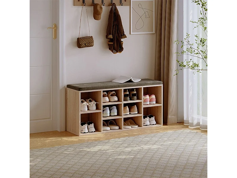 Schuhschrank mit Sitzbank, modern, Eiche Sonoma, Loft-Stil, 104 cm