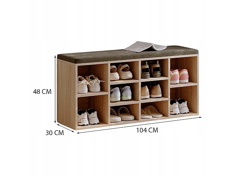 Schuhschrank mit Sitzbank, modern, Eiche Sonoma, Loft-Stil, 104 cm