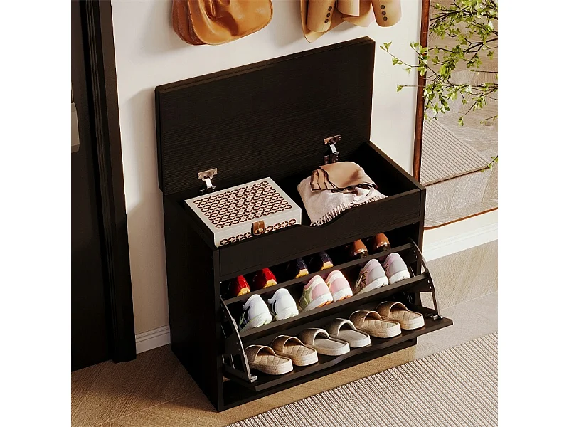 Armário para sapatos com banco, preto, para a entrada de um loft, 60 cm