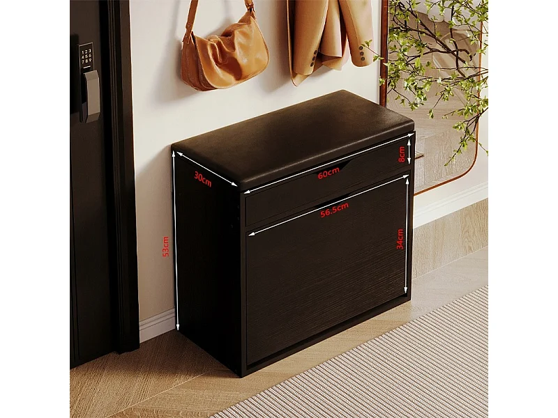 Armário para sapatos com banco, preto, para a entrada de um loft, 60 cm