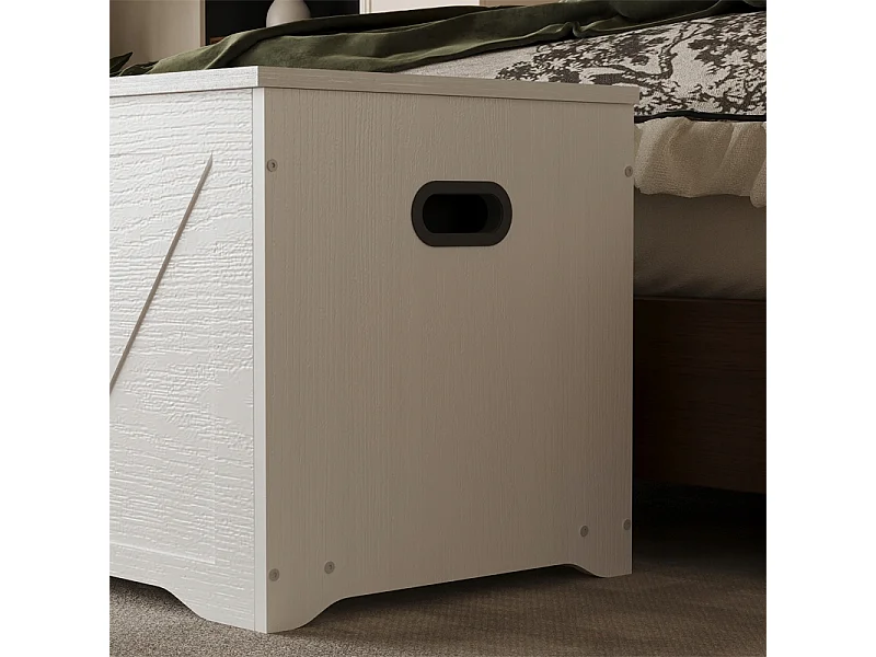 Grande cassapanca in legno bianca per la biancheria da letto in stile loft, 80 cm