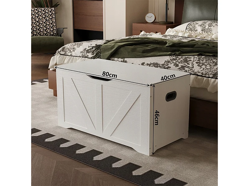 Grande cassapanca in legno bianca per la biancheria da letto in stile loft, 80 cm