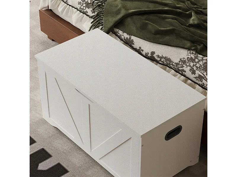 Grande cassapanca in legno bianca per la biancheria da letto in stile loft, 80 cm