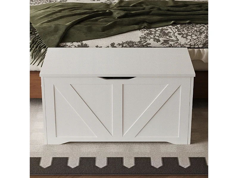 Grande cassapanca in legno bianca per la biancheria da letto in stile loft, 80 cm