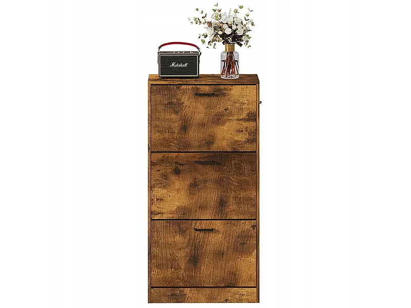 Armário para sapatos em castanho rústico para a entrada, estilo moderno, com 3 prateleiras e porta basculante