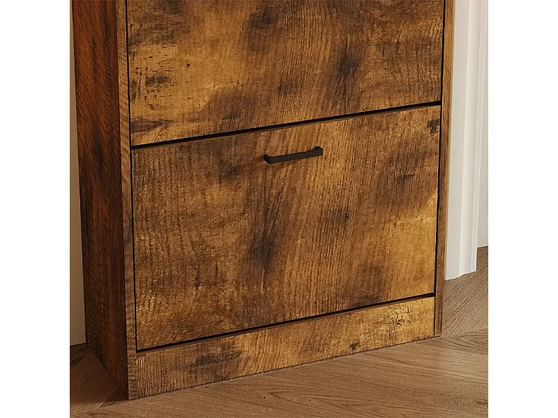 Armário para sapatos em castanho rústico para a entrada, estilo moderno, com 3 prateleiras e porta basculante