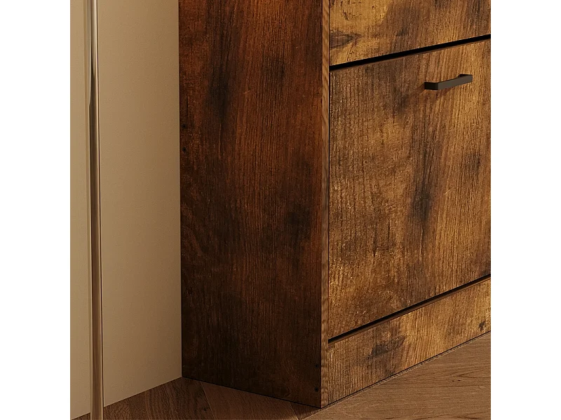Armário para sapatos em castanho rústico para a entrada, estilo moderno, com 3 prateleiras e porta basculante
