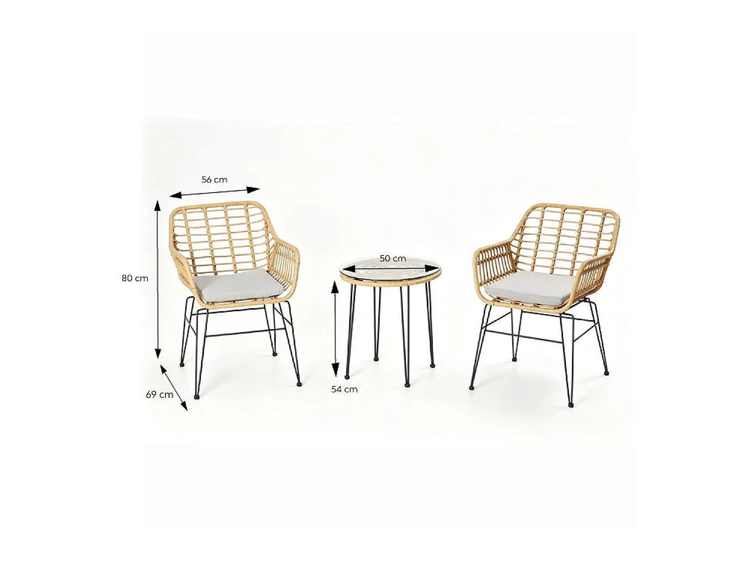 Modern Zwart Rotan Effect Tuinmeubelset met 2 Fauteuils en Salontafel