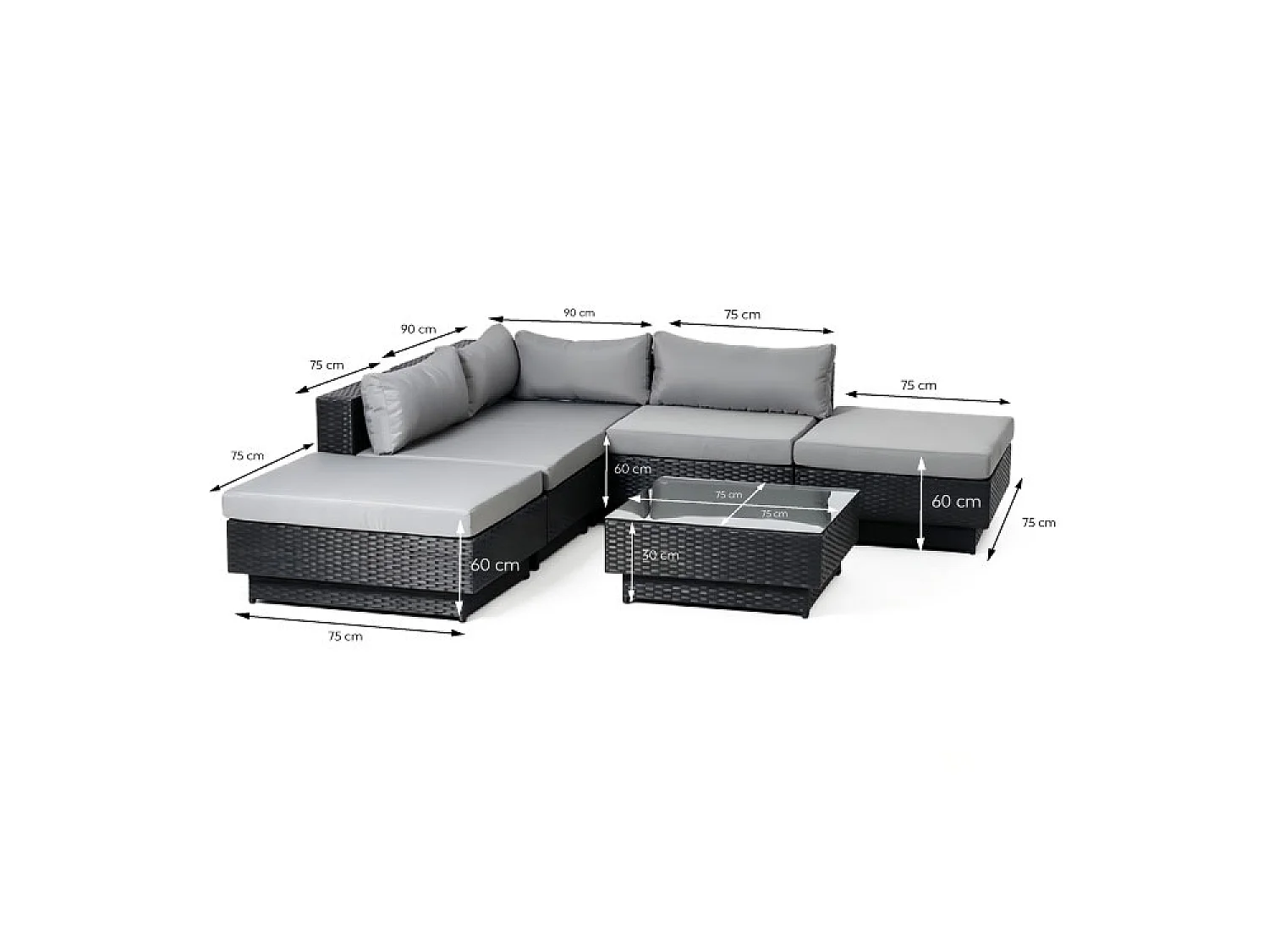 Modern Zwart 5-zits Modulaire Hars Rotan Tuinmeubelset AMORGOS