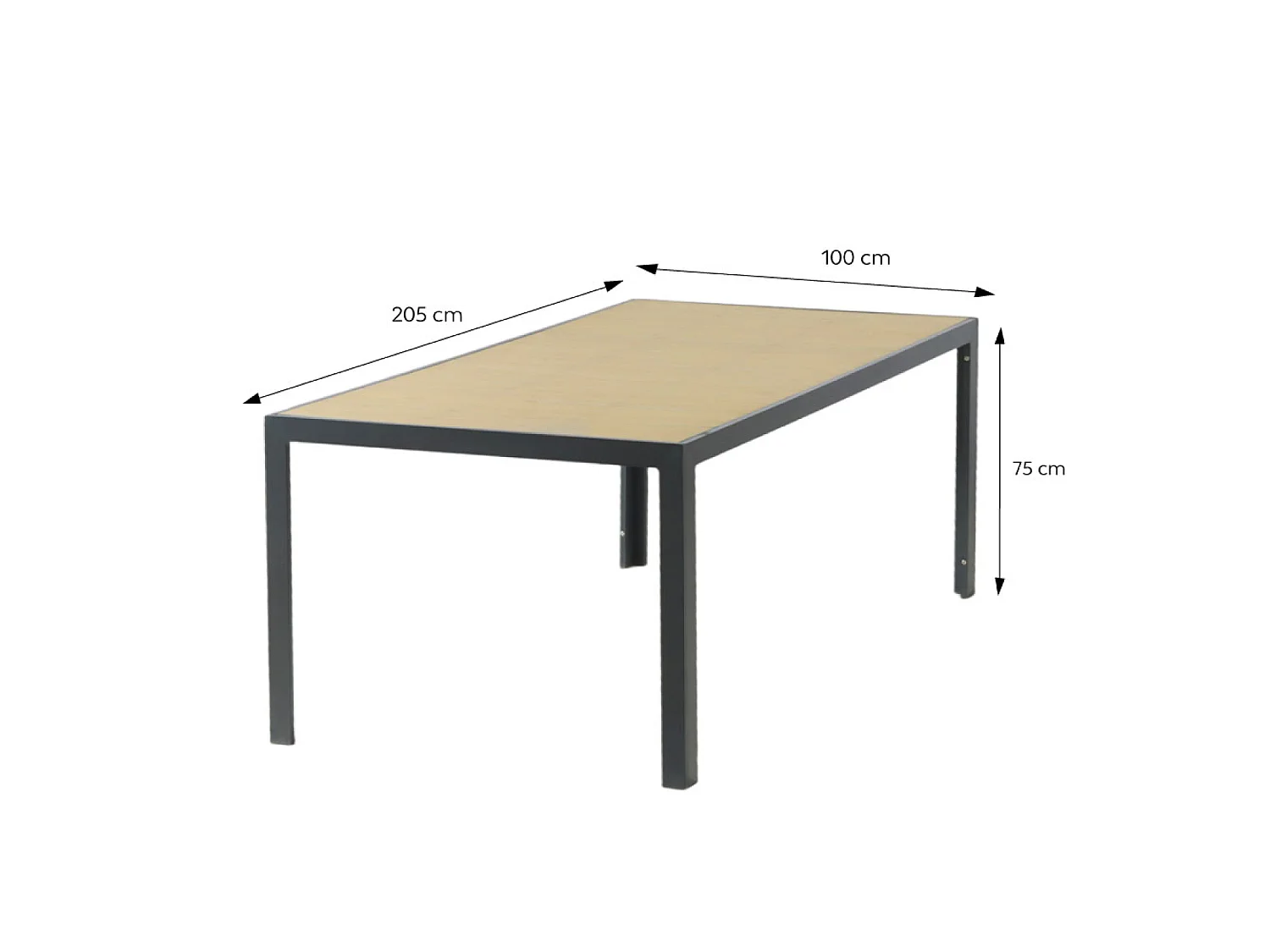 Table de jardin 200cm en aluminium et avec plateau en verre trempé effet bois LAGOS