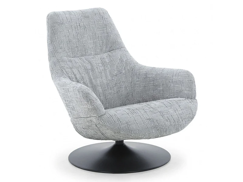 Fauteuil pivotant 360° en tissu texturé gris et socle métal – AUGUSTE