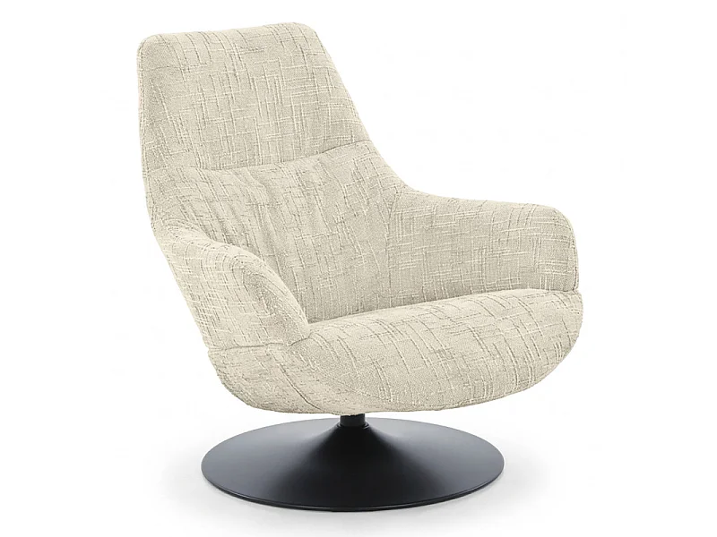 Fauteuil pivotant 360° tissu texturé beige socle métal – AUGUSTE
