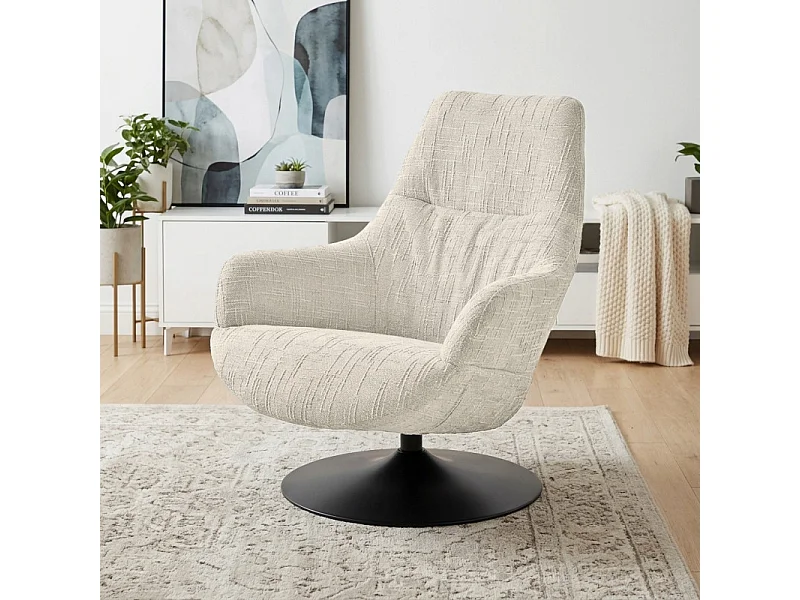 Fauteuil pivotant 360° tissu texturé beige socle métal – AUGUSTE
