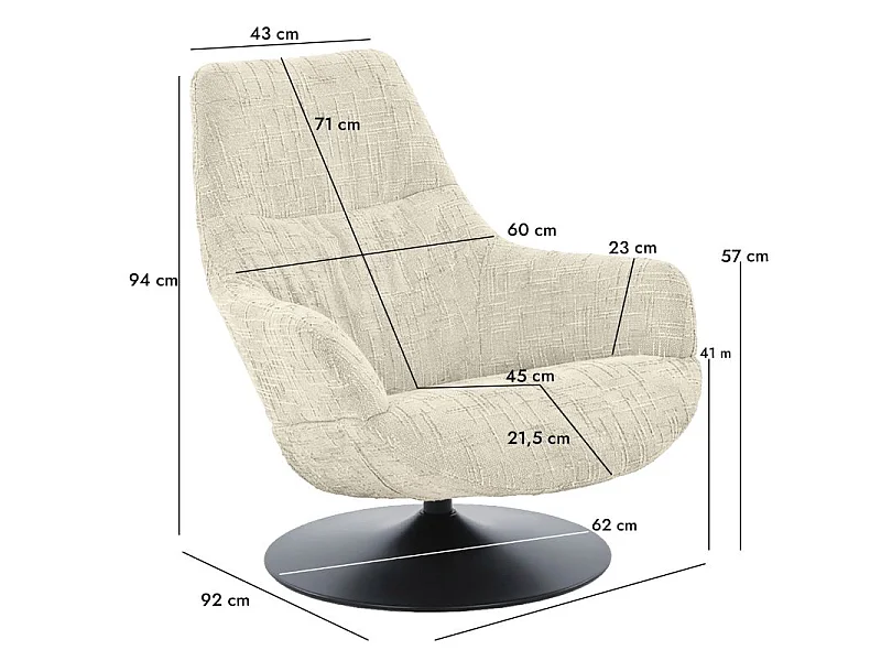 Fauteuil pivotant 360° tissu texturé beige socle métal – AUGUSTE